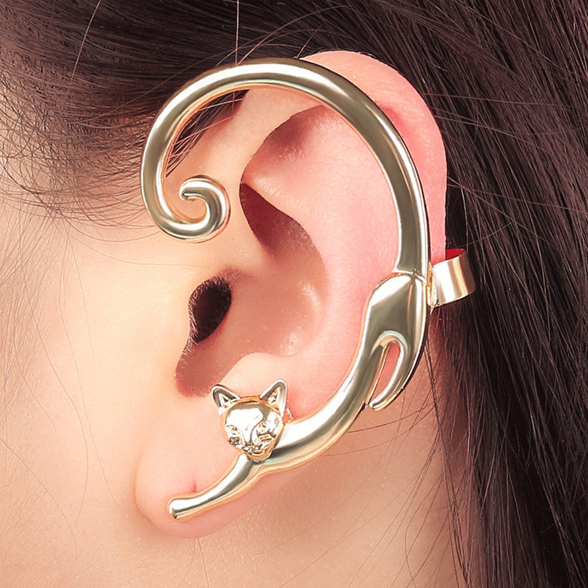 Single Piece Punk Style Cat Left Ear Cuff With Piercing Cat Etsy UK