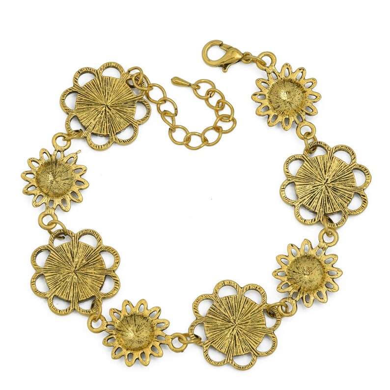Buttons Etc Sunflower Connectors 5 PCS M153 12mm Round Bezel Bracelet Blanks Forms fit 12mm Round Cabochons Marbles Resin