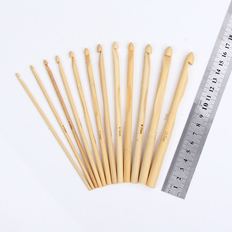 12 Piece Unique Wooden BAMBOO CROCHET HOOKS Set 15cm Long Etsy