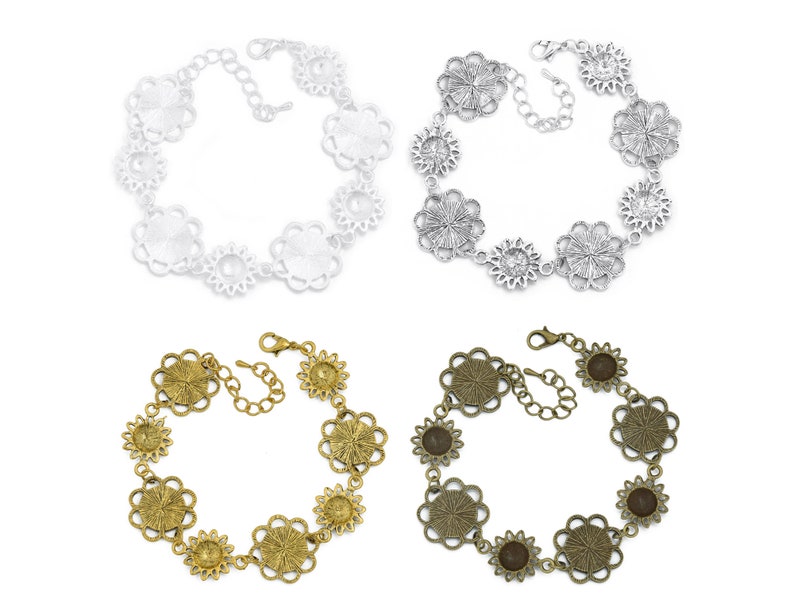 Buttons Etc Sunflower Connectors 5 PCS M153 12mm Round Bezel Bracelet Blanks Forms fit 12mm Round Cabochons Marbles Resin