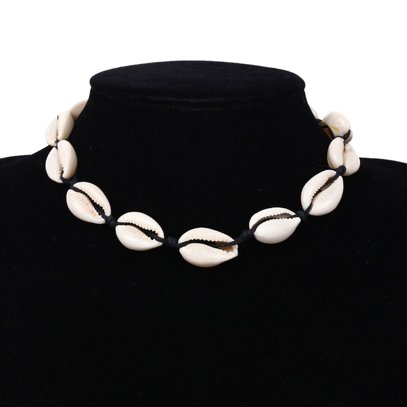 Red Black Rope Beach Chain Cowry Shell Collar Choker Necklace Etsy