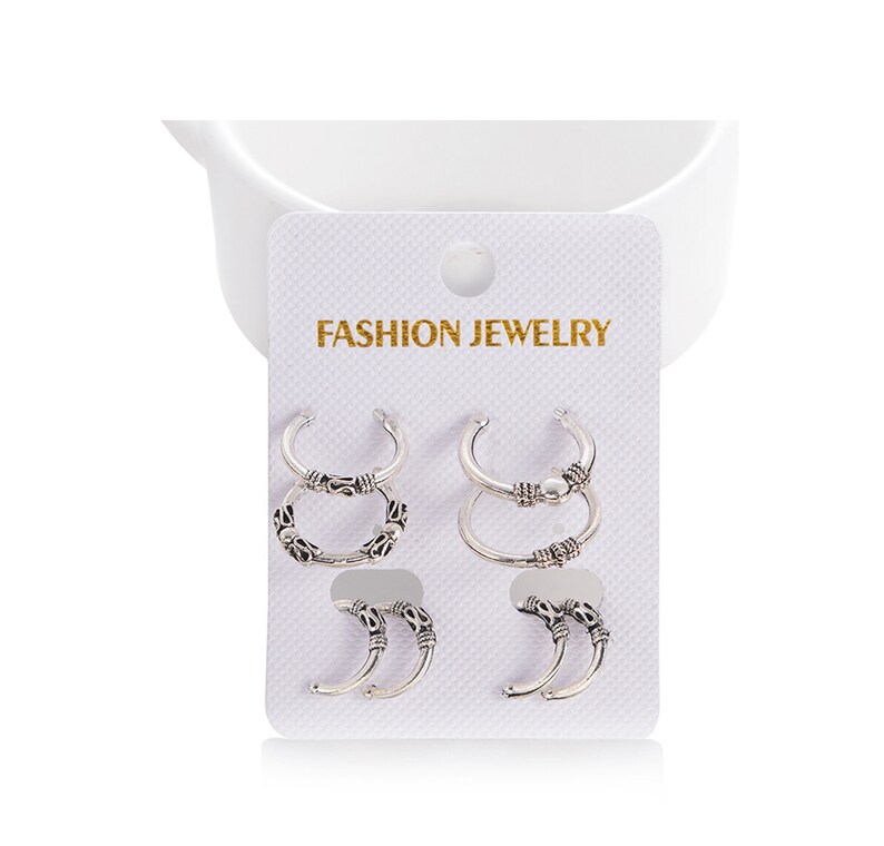 Cartilage Ear Cuff Ear Wrap,Earcuff Earrings 8 Piece Unique Retro C Clip Ear Piercing Bohemian Earrings Set Bohe Earrings Set