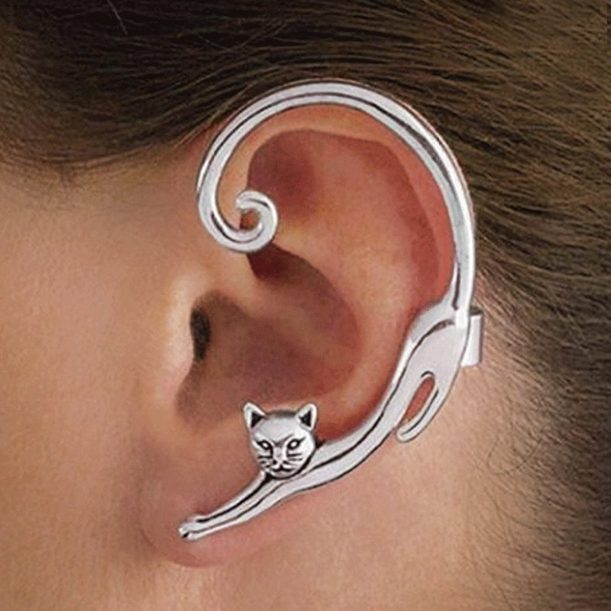 Single Piece Punk Style Cat Left Ear Cuff With Piercing Cat Etsy Single Piece Punk Style Cat Left Ear Cuff With Piercing Cat Etsy