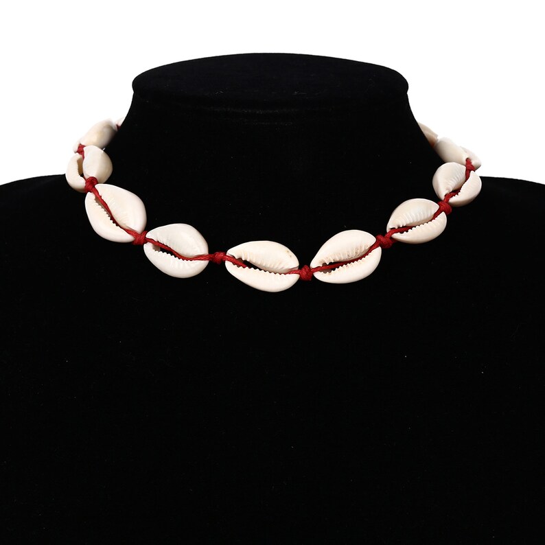 Red Black Rope Beach Chain Cowry Shell Collar Choker Necklace Etsy