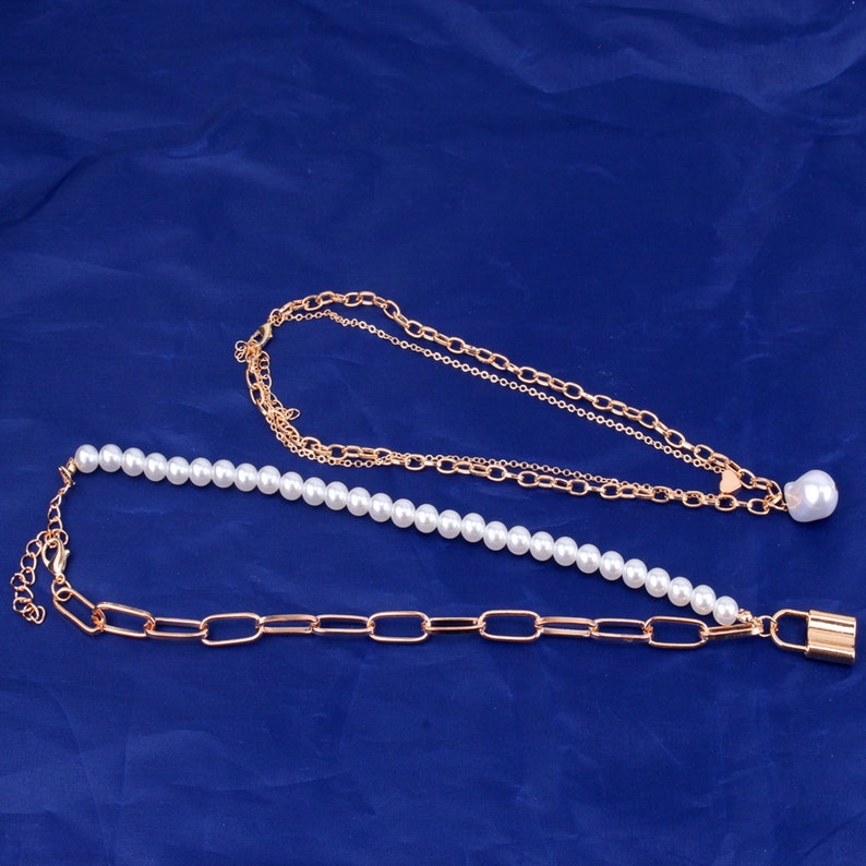 Multilayer Lock Pendant Rectangle Cable Chain Necklace Etsy