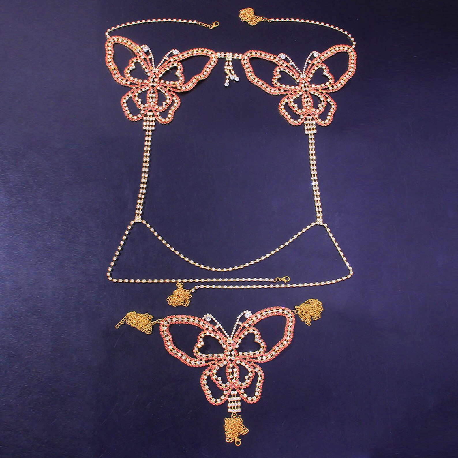 Butterfly Crystal Rhinestone Body Chain Jewelry Lingerie Set Etsy