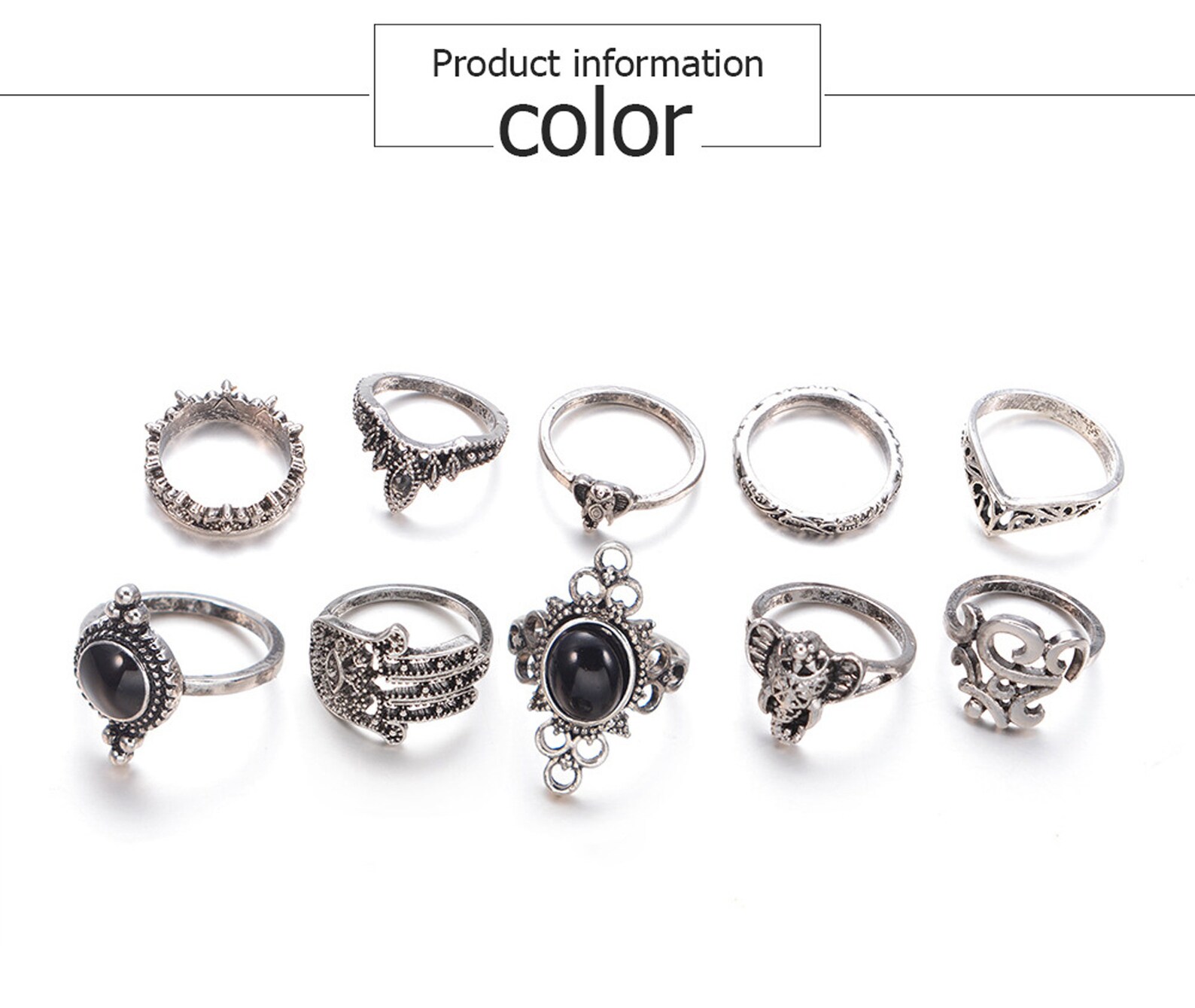 10 Piece Unique Rings Stacking Rings Crown Palm Elephant Rings Etsy