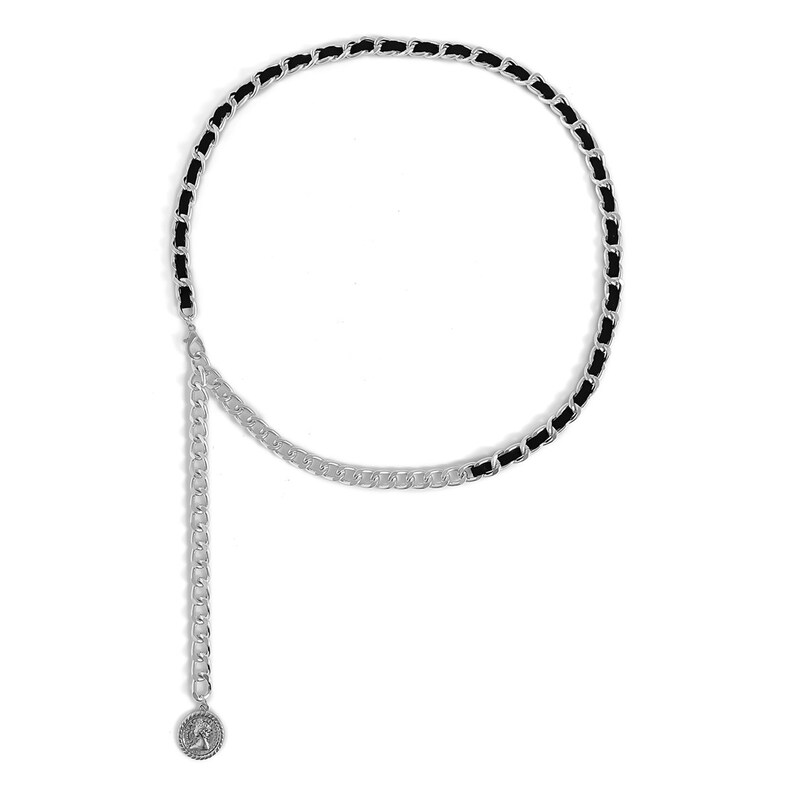 Gold Tone Metal Chain Link Belt With Black Velvet Ribbon Etsy