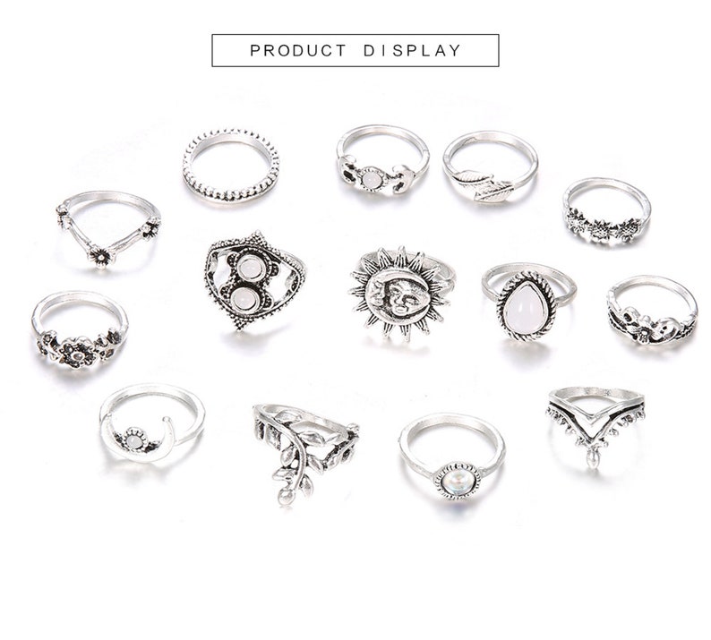 Vintage Teardrop Sunflower Moon Boho Ring Set Bohemian Ring Etsy