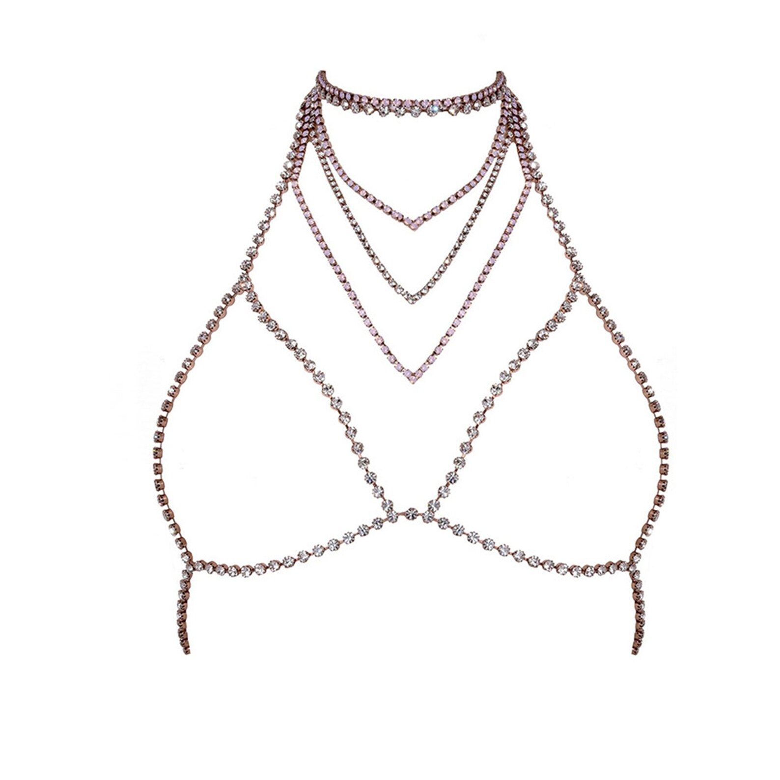 Layered Crystal Rhinestone Chain Choker Necklace Chest Chain Etsy