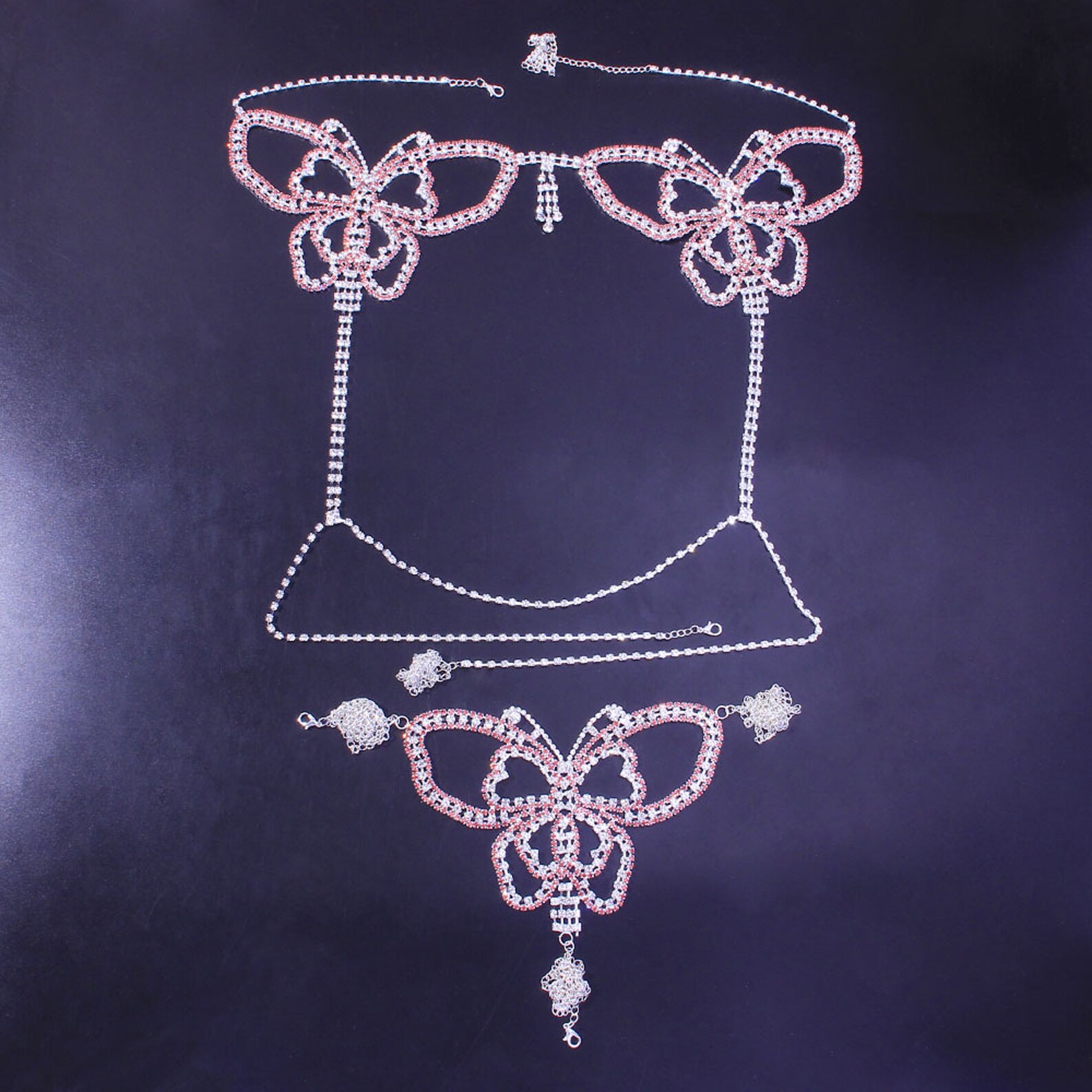 Butterfly Crystal Rhinestone Body Chain Jewelry Lingerie Set Etsy