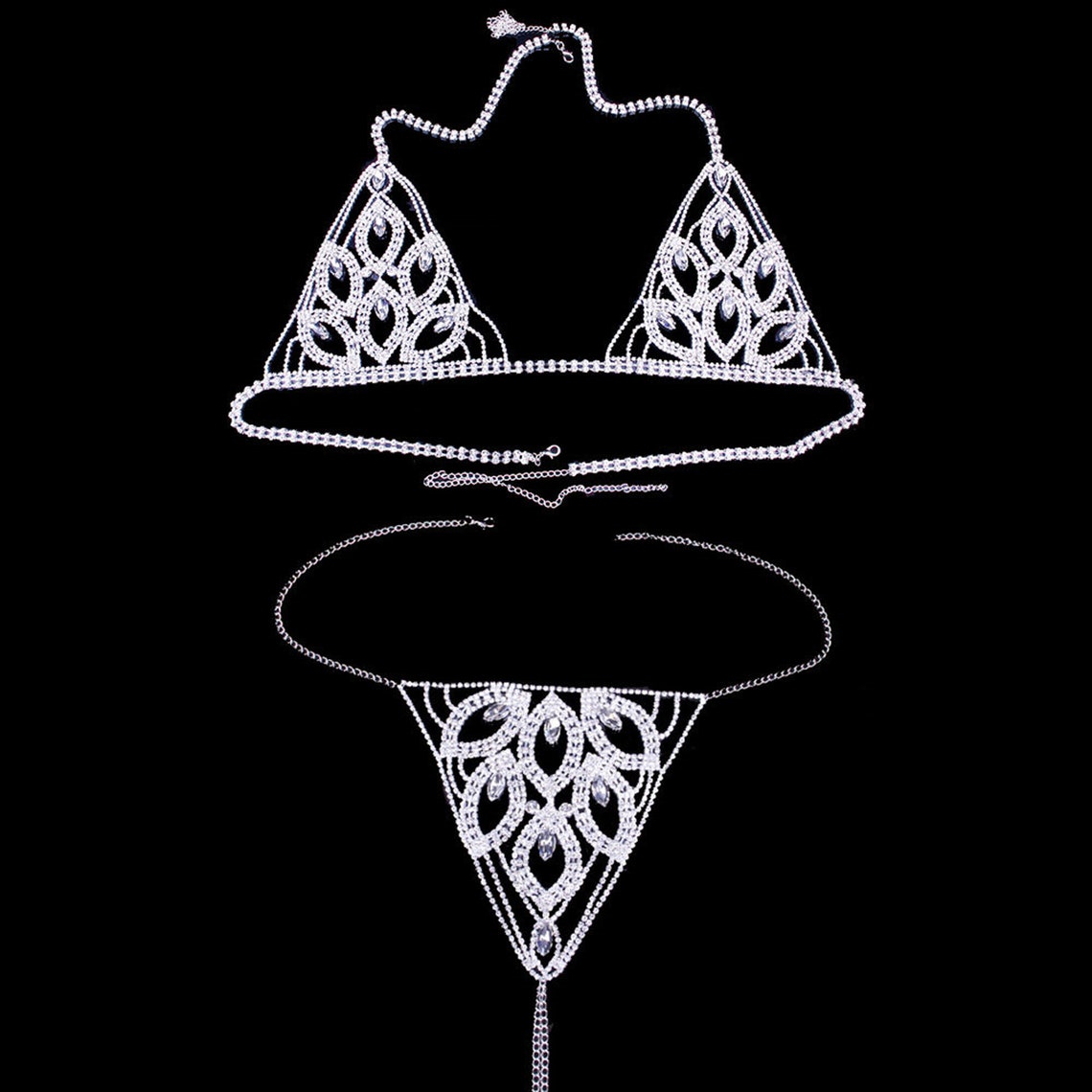 Crystal Rhinestone Body Chain Jewelry Lingerie Set Rhinestone Etsy
