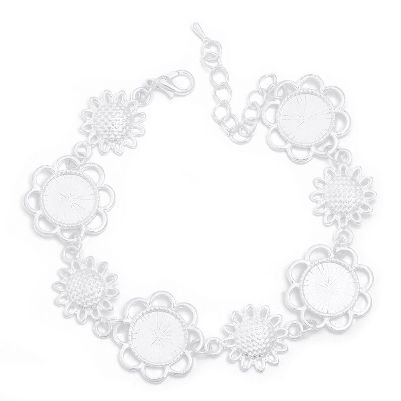 Buttons Etc Sunflower Connectors 5 PCS M153 12mm Round Bezel Bracelet Blanks Forms fit 12mm Round Cabochons Marbles Resin