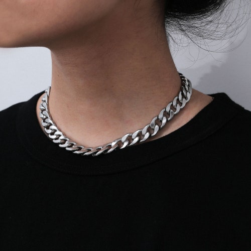 Super Chunky Silver Chain Choker Necklace 90s Steel - Etsy