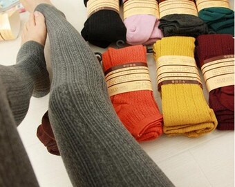Autumn Winter Pantyhose Cotton Cable Knitted Stretch Stockings Candy Color Women Warm Twist Striped Women Footless Stirrup Tights Leggings