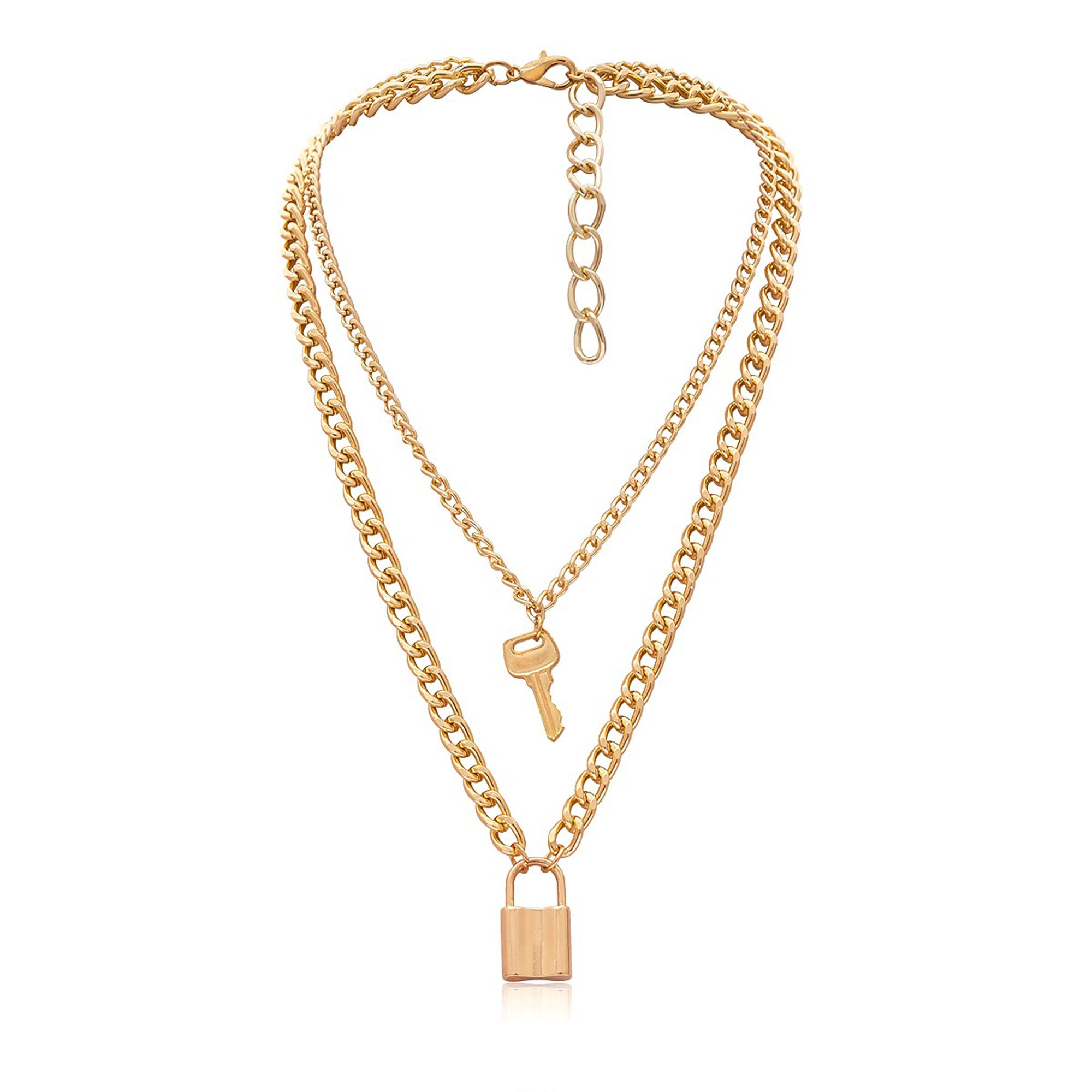 MultiLayer Lock & Key Pendant Necklace Gold Silver Tone Etsy