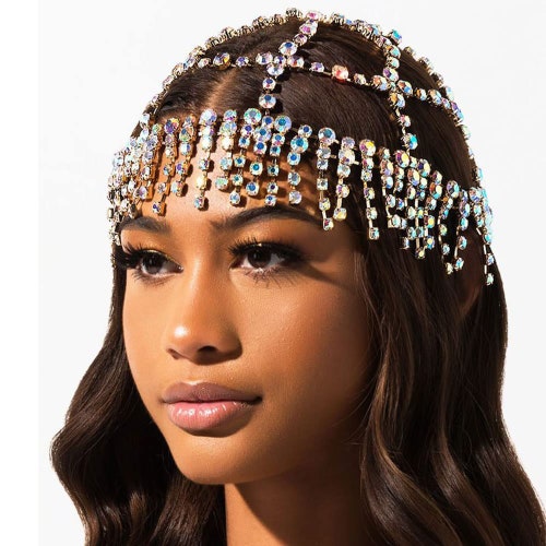 Crystal Tassel Hair Chain Head for Women Backside Forehead Etsy