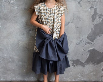 Girl linen dresses/ girl summer dresses/ girl dress/ bow-tie dress/ ribbon dress