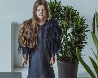Girl linen dresses/ girl summer dresses/ girl dress/little girl dress/ ribbon dress