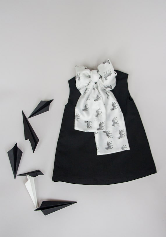 Black woolen Zebra ribbon dress/ Black little dress/ Black little baby dress/baby gown/baby birthday dress/