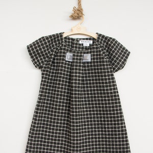Grey checked woolen dress/ woolen dress for baby girl/ Dress with ribbon/Dark Sudoku dress