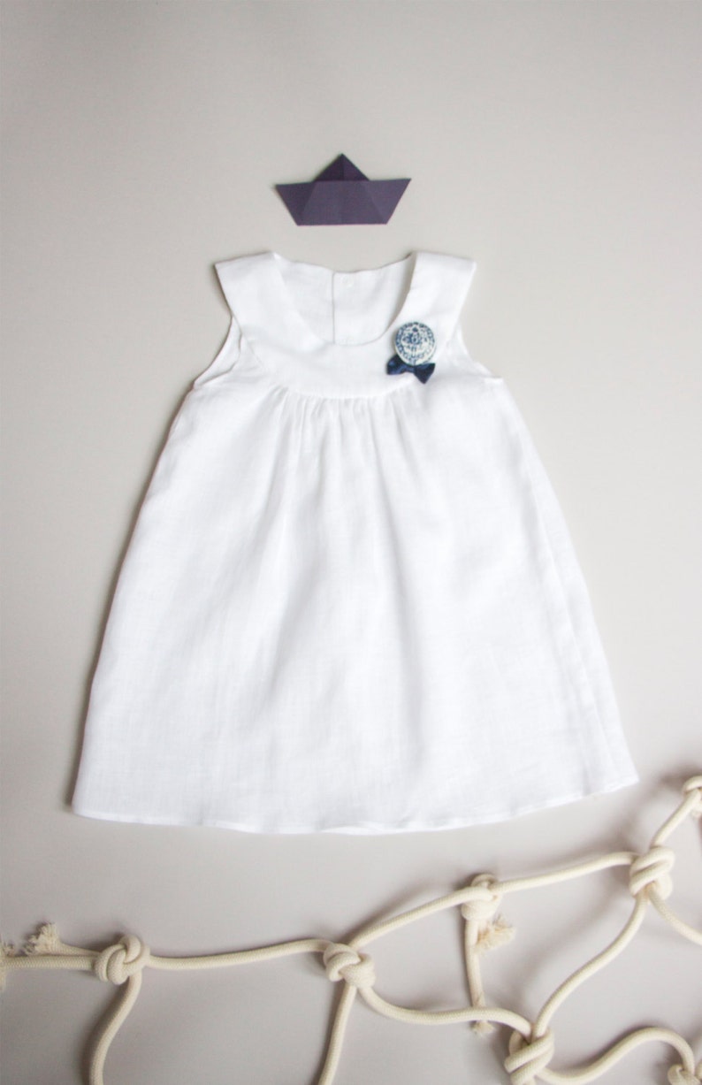 Salewhite Linen Baby Dress With Bella Brooch/baptism Dress/christening