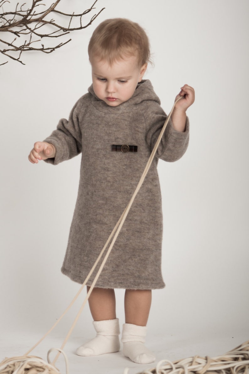 Summer SALE Merino wool baby dress / Woolen hoody dress/ Eskimosa dress imagem 5