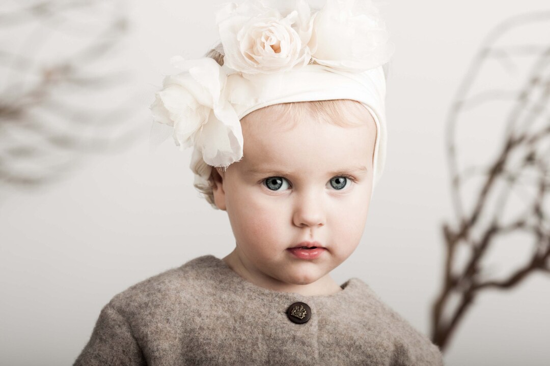 2 Bandeaux Bébé Fleur Mousseline - Taille Réglable 38-44cm - Pour Nouveau-né Et Toddler - Cadeau Naissance