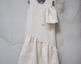 Girl linen dresses/ girl summer dresses/ girl dress/little girl dress/ ribbon dress