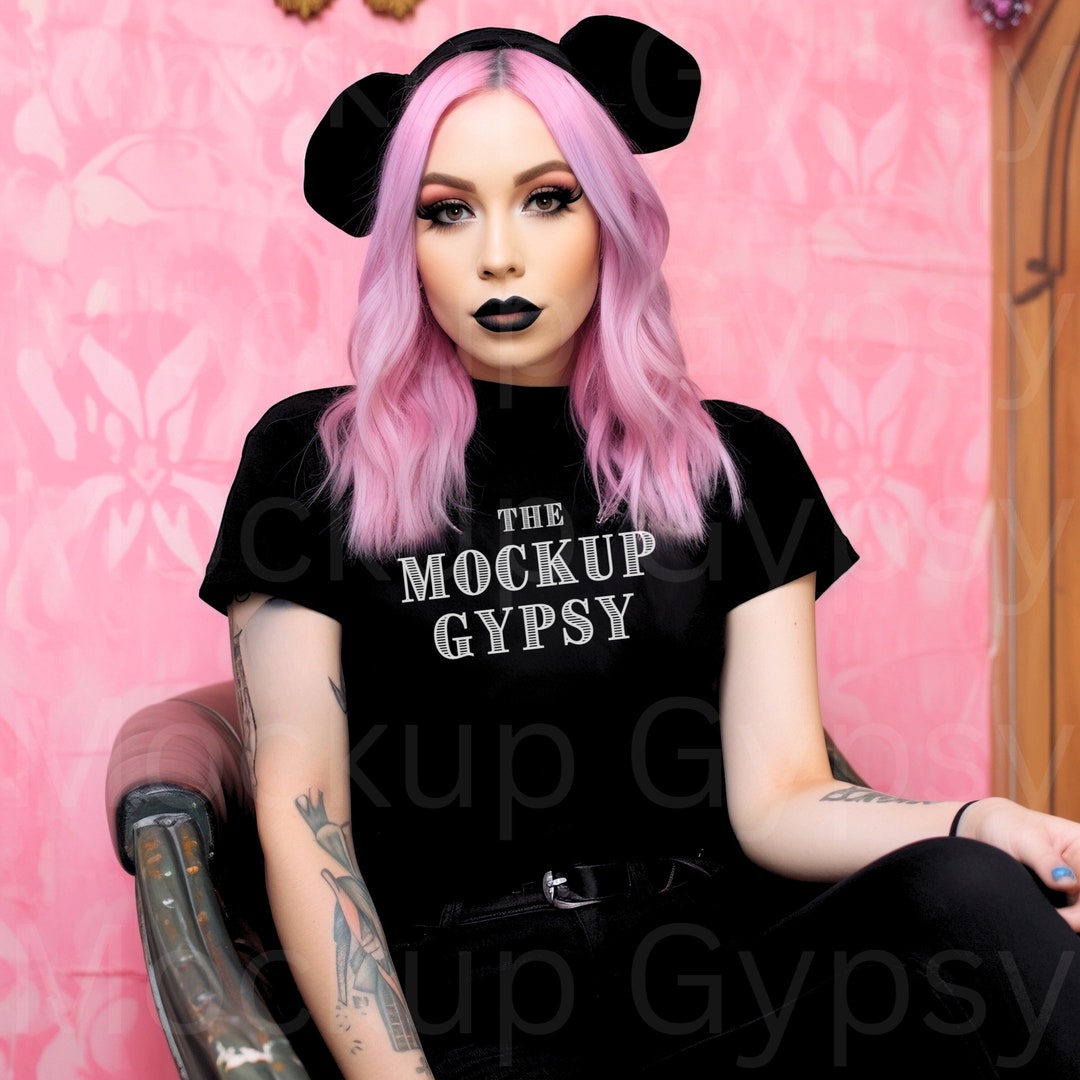 Pastel Goth Black Short Sleeve T Shirt Mockup, Goth Girl Mockup, Witchy ...