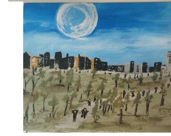 Painting of Zombies exodus of a city