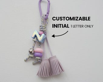 Custom Tassel Keychain TS04.Purple, Personalized Tassel Bag Charm, Initial Bag Charm, Backpack Accessory, Best Friend Gift, Kids Name Tag