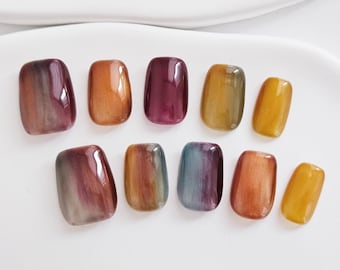 AMOND Maple Autumn Square Press On Nails / Artistic Ombre False Nails / Fall Nails / Reusable Handmade Nail Tips TH011sr