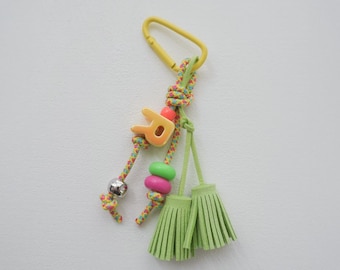 Personalized Initial Bag Charm TS03.Green, Custom Tassel Bag Charm, Tassel Keychain, Backpack Accessory, Best Friend Gift, Kids Name Tag
