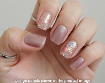 AMOND Glitter Confetti Square Press On Nails / Shimmer Pink False Nails / Party Sparkle Nails / Reusable Handmade Nail Tips TH038