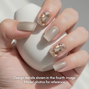 AMOND Champagne Glitter Press On Nails | Handmade False Nails | Square Nail Tips | Luxury Sparkle | Design No.CX012