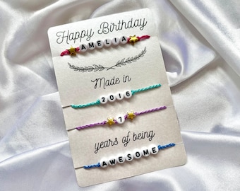 Personalisierte Geburtstag Armband Set. Personalisiertes Geburtstagsgeschenk, Perlenarmband zum Geburtstag, 16.18.21