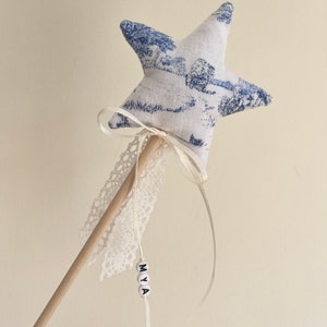 Toile de Jouy personalised fairy wand for kids, flower girl princess fairy wand, birthday magic wand, wishing wand, dress up accessories
