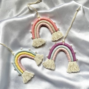 Macrame rainbow car mirror hanger, rainbow macrame car charm, rainbow hanging decor, hanging car accessories, gift for her first car