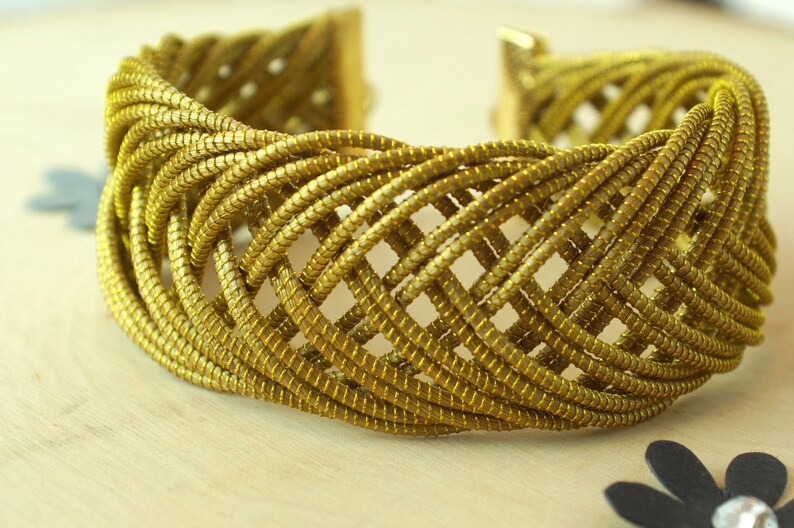 Statement Cuff Bracelet Wide Golden Cuff Bracelet Geometric Etsy