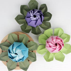 3 Origami Lotus Paper Flower Large Water Lily Handmade Colorful Shades Blossom Wedding Favors