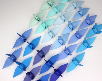 Grue Origami Chiyogami en papier, 100 nuances de bleu, grues de couleur pour décoration de mariage, cadeau de fête d'anniversaire