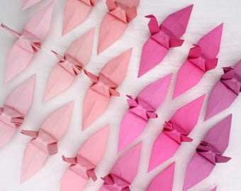100 Origami Paper Crane Chiyogami Paper Pink Shades Color Cranes pour la décoration de mariage Fête d’anniversaire Petite amie Cadeau