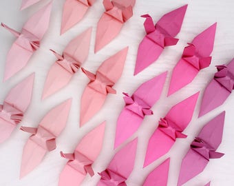 100 Pink Origami Paper Cranes: Chiyogami Wedding Decor