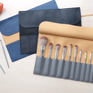 Personalized Makeup Brush Roll: 10 Slot PU Leather Organizer