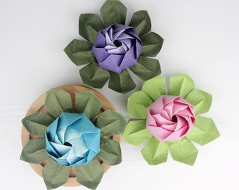 3 Origami Lotus Paper Flower Large Water Lily Handmade Colorful Shades Blossom Wedding Favors