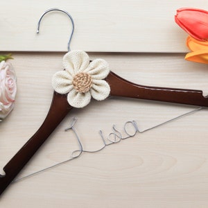 Personalized Wood Wedding Hanger: Custom Wire Name, Bridal Gift