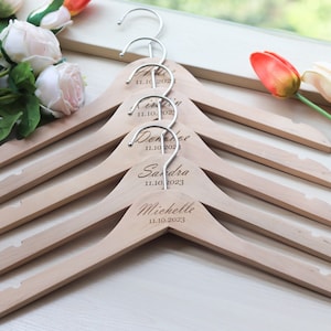 Set of 5 Personalized Wood Wedding Hangers: Engraved Bridal Party Gift