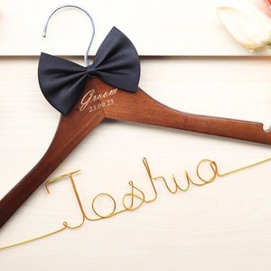 Personalized Groomsman Hangers with Bowtie, Custom Name Wired Wooden Hanger, Best Man Gifts, Groomsman Proposal, Wedding Hangers