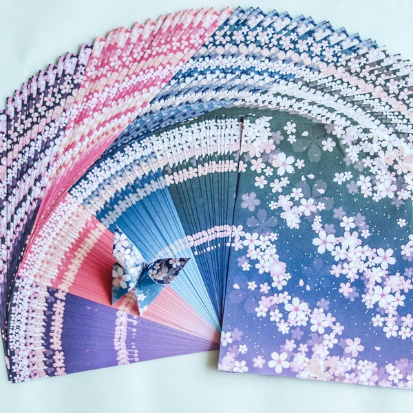 Japanese Sakura Origami Paper Chiyogami Washi Paper - Yuzen Paper - Cherry Blossom Chiyogami Paper - 15x15cm - 4 Patterns 60 Sheets Packs